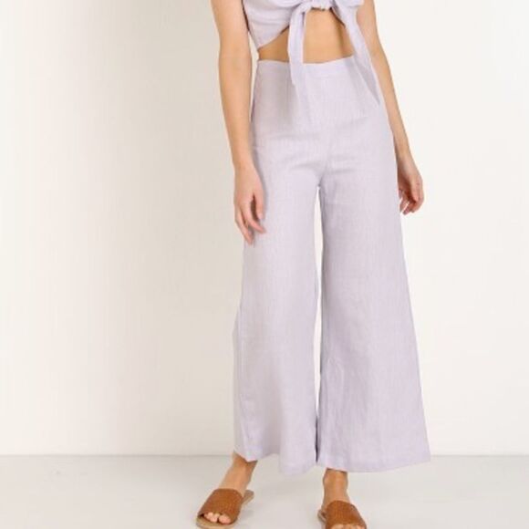 Faithfull The Brand SET Lavender Linen Scelsi Wide Flair High Waist Pants & Top - Picture 10 of 11